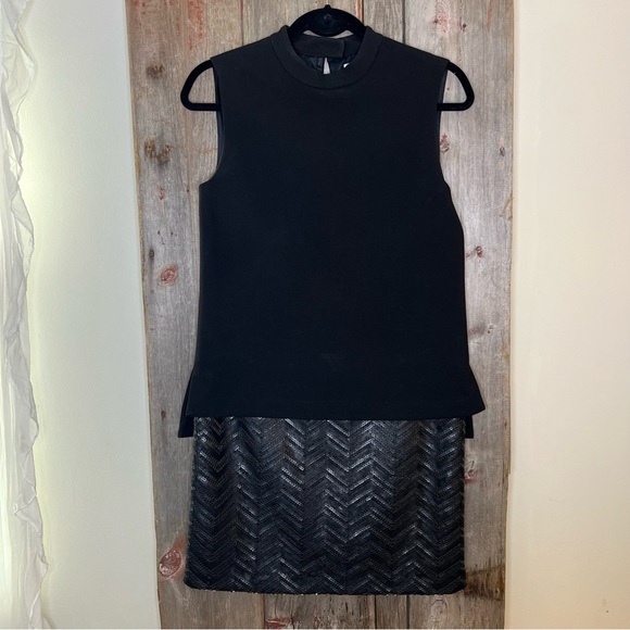 Hoss Intropia Anthropologie Black Mod Shift Dress With Sequin Bottom Sz 36/ 4 - Picture 2 of 12
